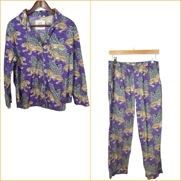 Printfresh Other - ANTHROPOLOGIE PRINTFRESH Violet Bagheera Cheetah Print Cropped Pajama Set Sz S